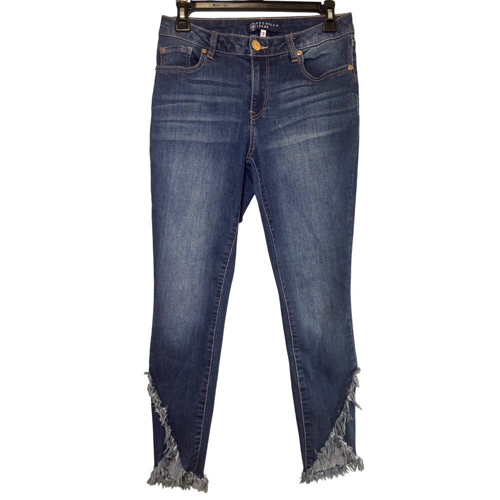 Boom‎ Boom Jeans Woman's Size 7 Dark Wash Skinny Frayed Asymmetrical Hem Denim